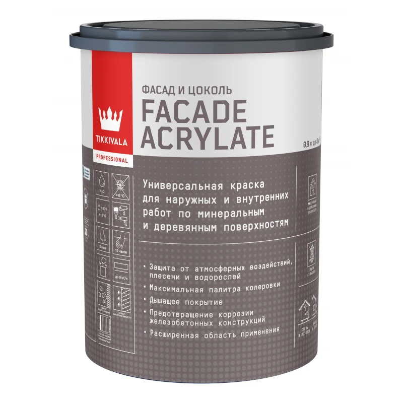 Tikkivala Facade Acrylate С Краска фасадная гл/мат 0,9 л